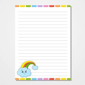 Sheet template for notebook, notepad, diary. Lined paper. Cute character. Wit Stock Illustration