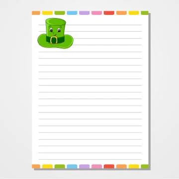 Sheet template for notebook, notepad, diary. Lined paper. Cute character. Wit Stock Illustration