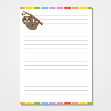 Sheet template for notebook, notepad, diary. Lined paper. Cute character. Wit Stock Illustration