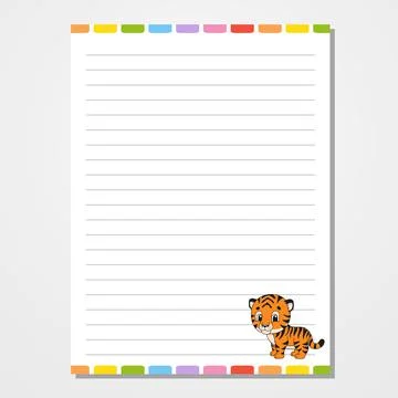 Sheet template for notebook, notepad, diary. Lined paper. Cute character. Wit Stock Illustration