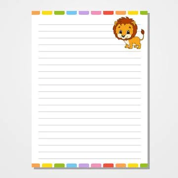 Sheet template for notebook, notepad, diary. Lined paper. Cute character. Wit Stock Illustration