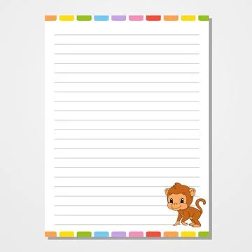 Sheet template for notebook, notepad, diary. Lined paper. Cute character. Wit Stock Illustration