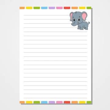 Sheet template for notebook, notepad, diary. Lined paper. Cute character. Wit Stock Illustration