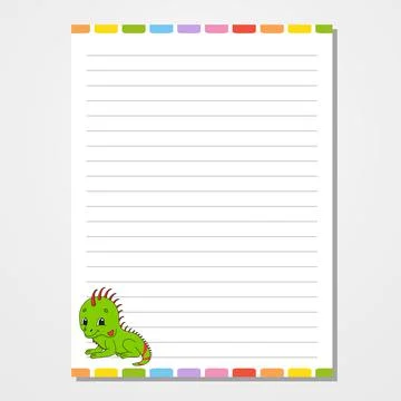 Sheet template for notebook, notepad, diary. Lined paper. Cute character. Wit Stock Illustration