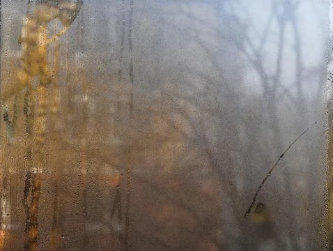 Sheet of transparent window covered in moisture. wet glass background. Fogg.. Stock Photos