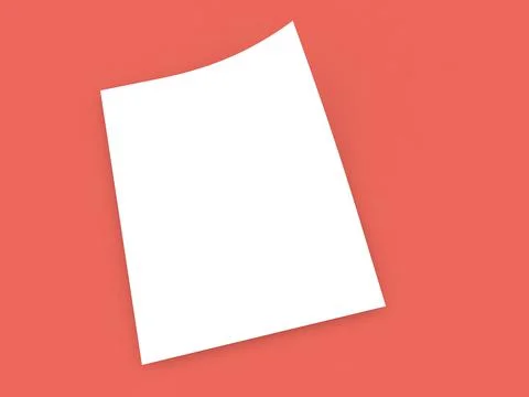 Sheet of white paper A4 for office on a red background. 3d render illustratio Stock Illustration