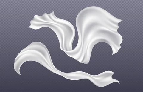 Sheet of white silk ribbon fly and flow in air. Stock Illustration