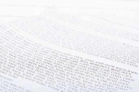 Sheet with words from entertaining game, sorted by number of letters. Stock Photos