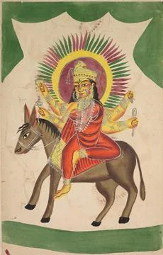 Sheetaladevi: The Smallpox Goddess (recto), c. 1890. Eastern India, Bengal,.. 스톡 일러스트