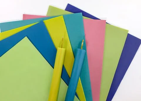 Sheets of beeswax in different colors top view. Stock Photos