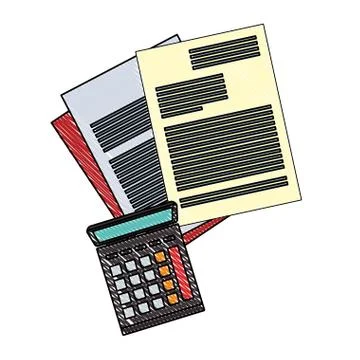 Sheets documents with calculator scribble イラスト素材