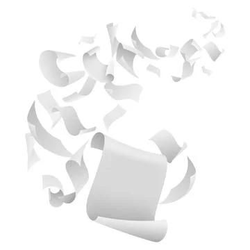 Sheets flying papers. White blank pages paper with bent corners, chaotic falling Stock Illustration
