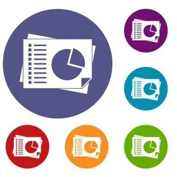 Sheets of paper with charts icons set Stock Illustration