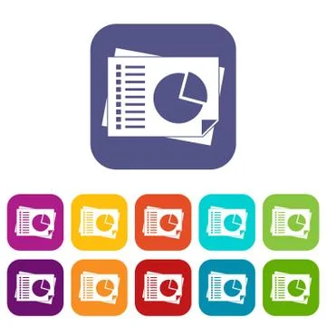 Sheets of paper with charts icons set Stock Illustration