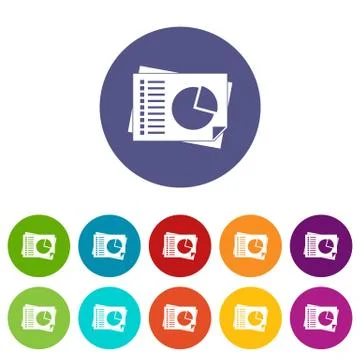 Sheets of paper with charts set icons Illustrazione stock