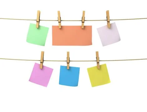 Sheets of paper of different colors on clothespins attached to a rope Stock Illustration
