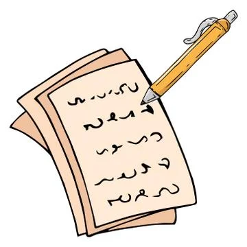 Sheets of paper with text, documents with pen icon. Vector illustration of bl Stock Illustration