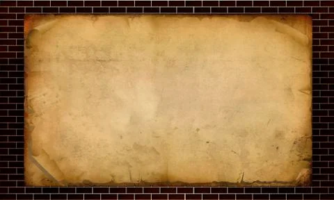 Sheets of parchment against the backdrop of a brick wall Stock Illustration