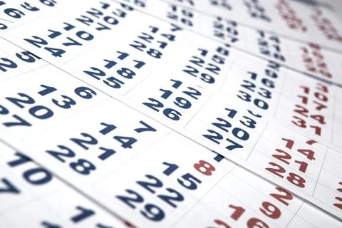 Sheets of wall calendar with the number of days Stock Photos