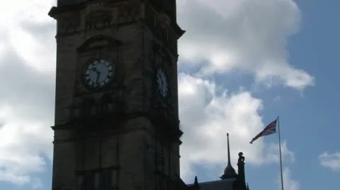 Sheffield Town Hall Clock Tower Stock Footage 12364152