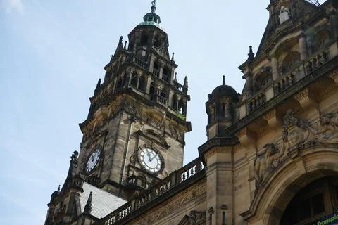 Sheffield Town Hall Clock Tower And Ornate Victorian Architecture, England Stock Photos