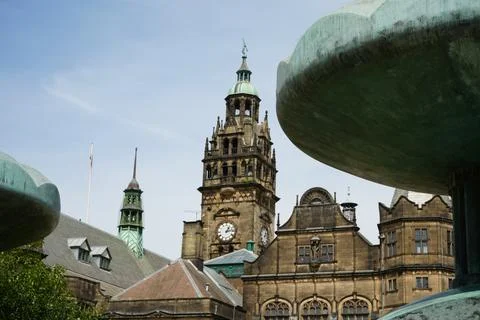 Sheffield Town Hall Clock Tower And Ornate Architecture, Sheffield, England. Stock Photos