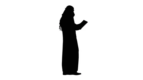 Sheikh presenting information or product using digital tablet, Alpha Channel Stock Footage 148210145