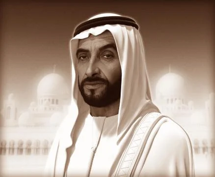 Sheikh Zayed 3D rendering Portrait Stockfoto's