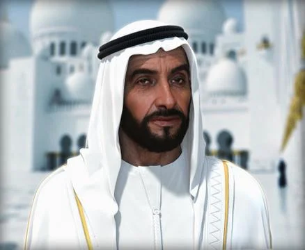Sheikh Zayed 3D rendering Portrait Stockfoto's