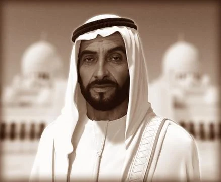 Sheikh Zayed 3D rendering Portrait Stockfoto's