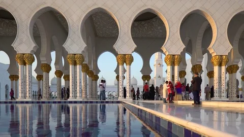 Sheikh Zayed Bin Sultan Al Nahyan Mosque, Abu Dhabi, United Arab Emirates, UAE Stock Footage 76100331
