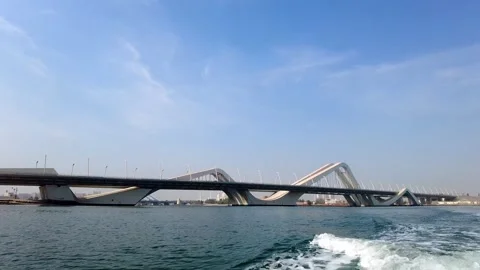 Sheikh Zayed bridge view from the boat in Abu Dhabi, UAE Stock Footage 243033616