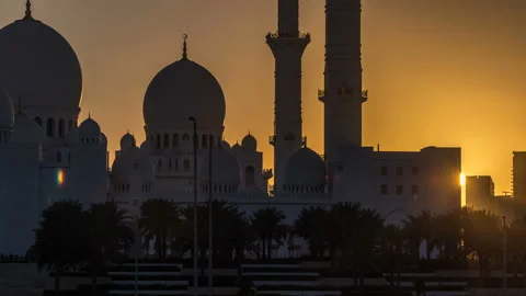 Sheikh Zayed Grand Mosque in Abu Dhabi at sunset timelapse, UAE Stock Footage