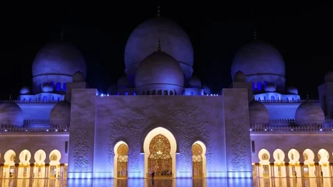 Sheikh Zayed Grand Mosque in Abu Dhabi after dark, United Arab Emirates Stock Footage 330083074