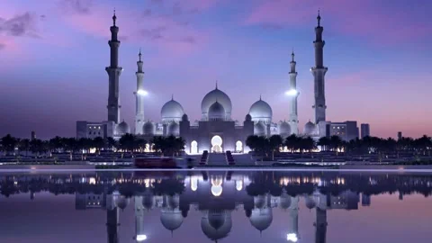 Sheikh Zayed Grand Mosque: Abu Dhabi Twilight Reflection Video stock 339274930