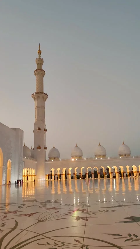 Sheikh Zayed Grand Mosque courtyard in Abu Dhabi, UAE, vertical video Stock Footage 318396745