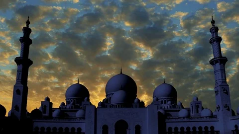 Sheikh Zayed Grand Mosque time lapse at sunset Stock Footage 79268907