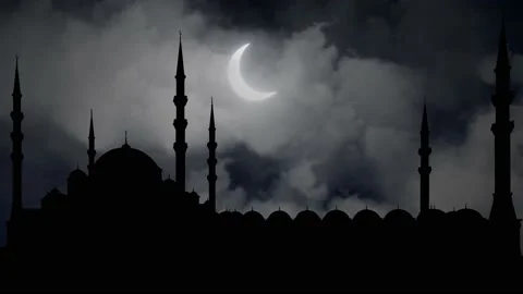 Sheikh Zayed Grand Mosque: Time Lapse By Night with Crescent Moon and Clouds Stock Footage 152382787