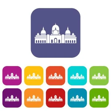 Sheikh Zayed Grand Mosque, UAE icons set Stock Illustration