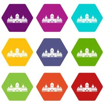 Sheikh Zayed Grand Mosque, UAE icon set color hexahedron Stock Illustration