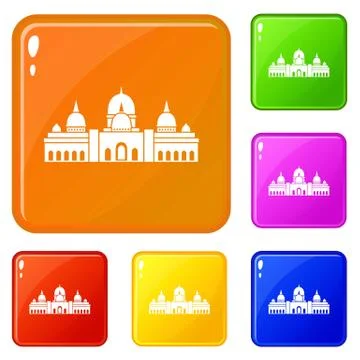 Sheikh Zayed Grand Mosque, UAE icons set vector color Stock Illustration