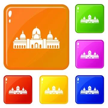 Sheikh Zayed Grand Mosque, UAE icons set color Stock Illustration