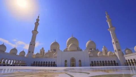 Sheikh Zayed Grand Mosque: White Marble Domes and Minarets Stock Footage 339274929