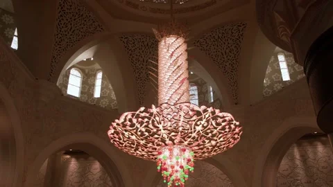 Sheikh Zayed Mosque in Abu Dhabi inside, the largest chandelier in the world Stock Footage 234576253