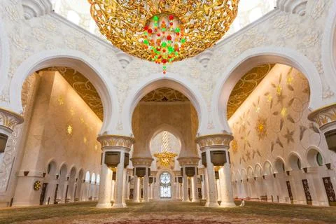 Sheikh Zayed Mosque in Abu Dhabi Interior View Stock Photos