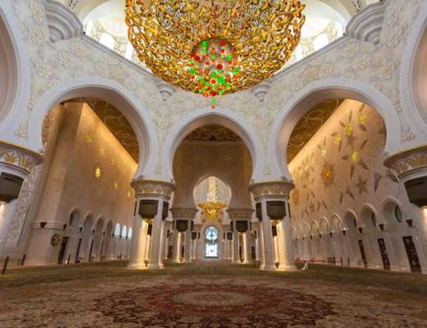 Sheikh Zayed Mosque in Abu Dhabi Interior View Stock Photos