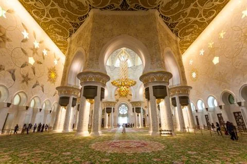 Sheikh Zayed Mosque in Abu Dhabi Interior View Stock Photos