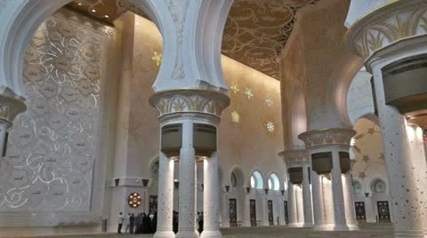 Sheikh Zayed Mosque indoor pan Stock Footage 12560864