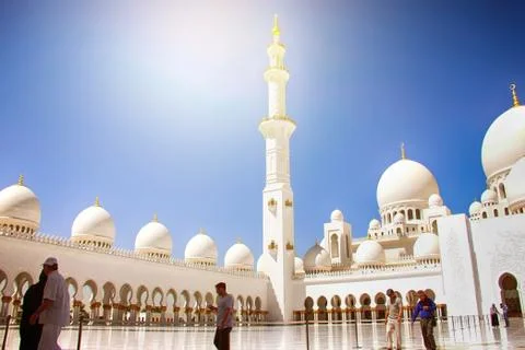 Sheikh Zayed Mosque. View from the courtyard.. Abu Dhabi United Arab Emirates Stock Photos