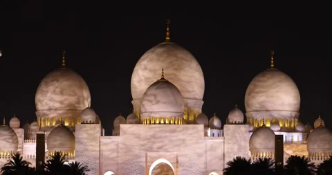 Sheikh Zayed Mosque's Domes at Night Stock Footage 273589818